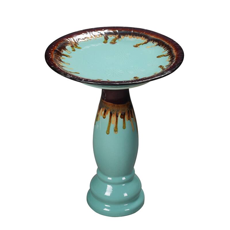 Ceramic Outdoor Garden Birdbath - 21.75" - Blue and Brown