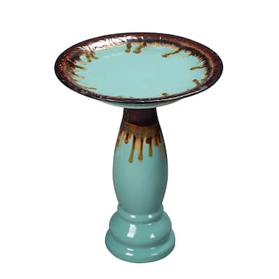 Ceramic Outdoor Garden Birdbath - 21.75" - Blue and Brown