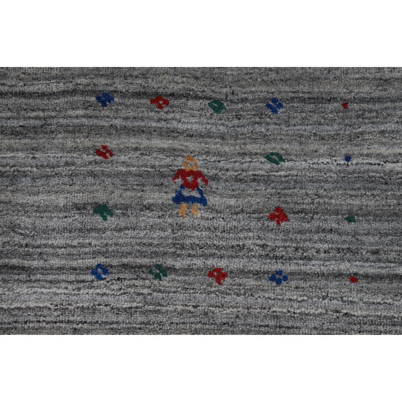 Hand Knotted Oriental 100% Wool Carpet Tribal Stripe Greys & Charcoal Gabbeh Area Rug - 9' 10'' X 8' 3''