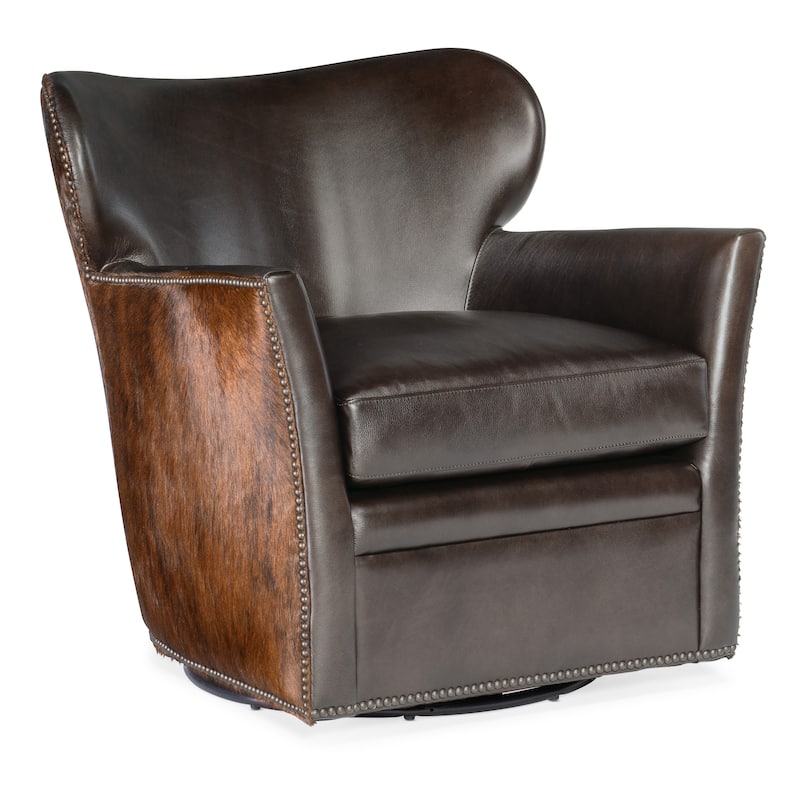 Kato Leather Swivel Chair w/ Dark HOH - 29"W x 31.5"H x 32.5"D