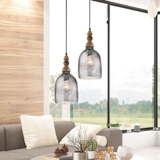 Bathsheba River of Goods Bell-Shaped Pendant Lamp with Silver Glass Shade - 7" x 7" x 15.25"/74.25"