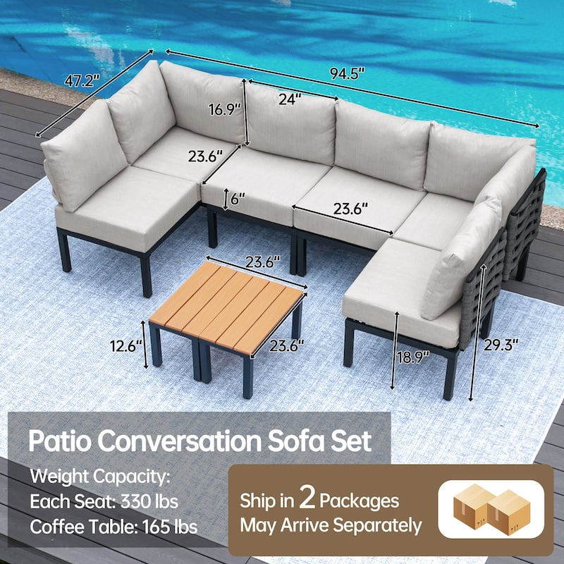 Outdoor Patio Furniture w/ 6" Thick Cushion, U-Shaped Sofa Set, Sectional Conversation Modular Couch for Garden