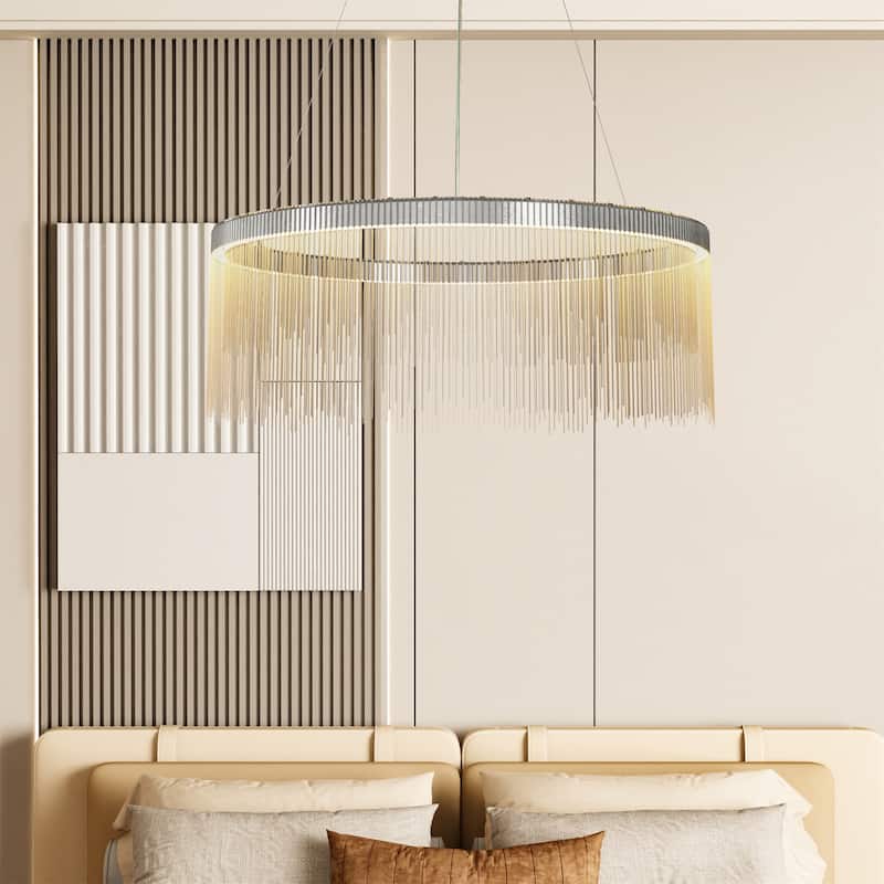 Modern LED Tassel Linear Chandelier Luxury Silver Pendant Light Home