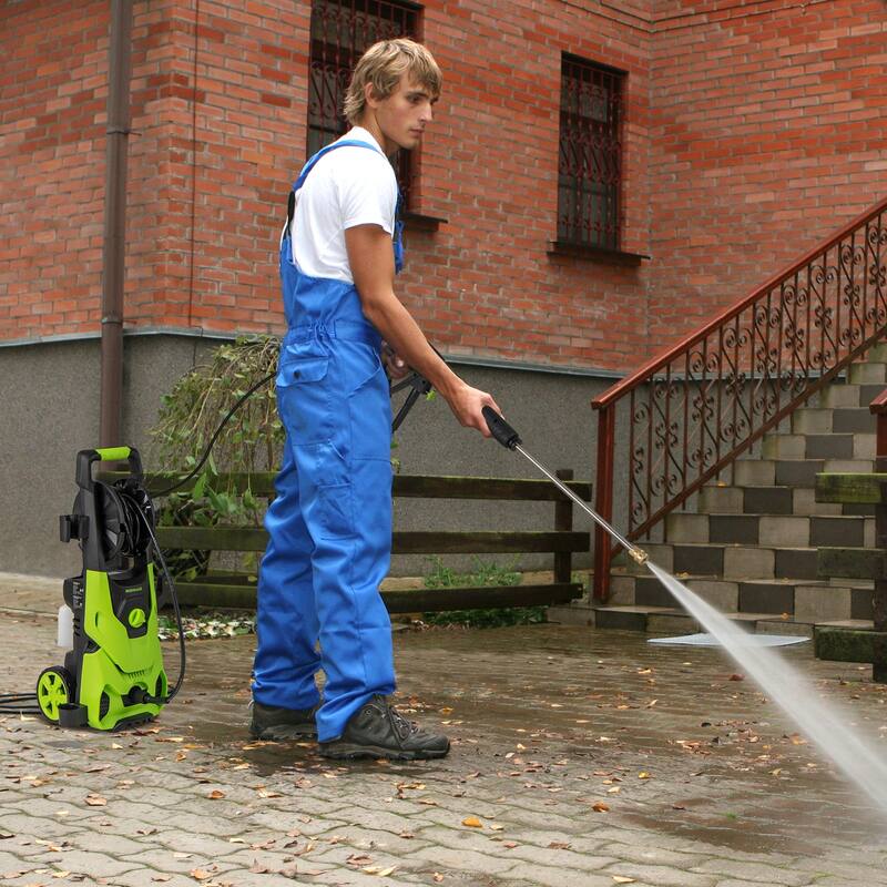 2150 PSI Electric Pressure Washer with Foam Cannon and 4 Connect Nozzles Hose Reel and Wheels - Green-Black