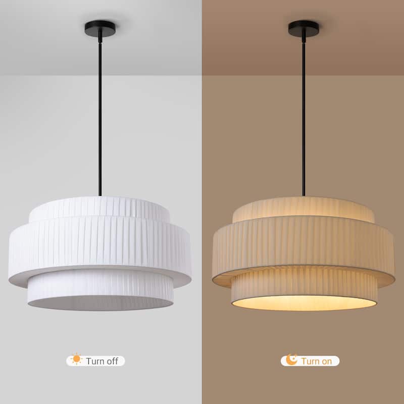Modern 3-Tier Drum Chandeliers Fabric Shade Ceiling Hanging Pendant - 3-Tier/23.6inch