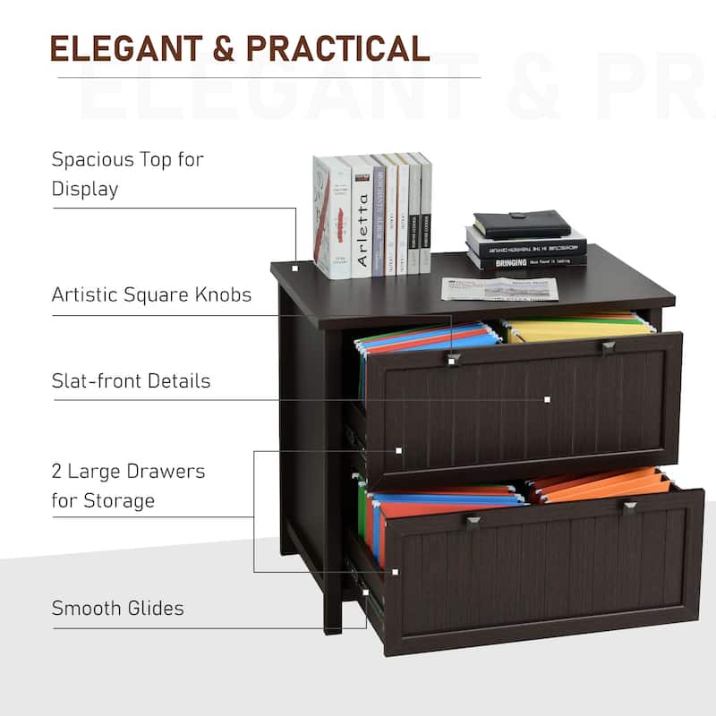 HOMCOM Retro Style 2-Drawer Lateral File Cabinet Chest Wooden Documents Storage for Letter/Legal Size