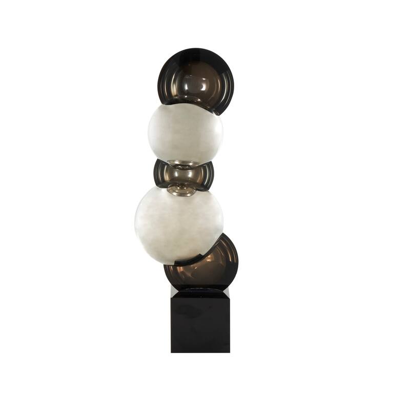 Black or Silver Glass Stacked Orb Abstract Sculpture with Black Base