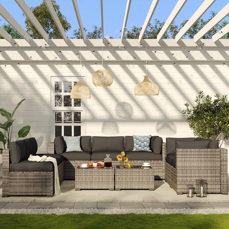 AOXUN Wicker Rattan Outdoor Sectional Sofa Set with Coffee Table