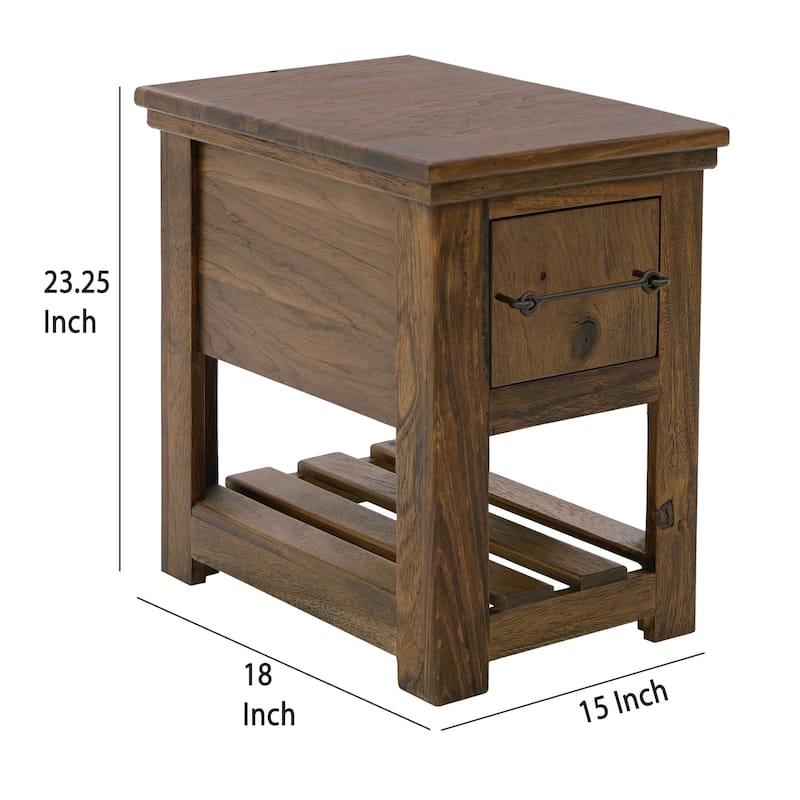 Ally Chairside Table, 1 Drawer, 1 Shelf, Brown Parota Wood, 15 Inch