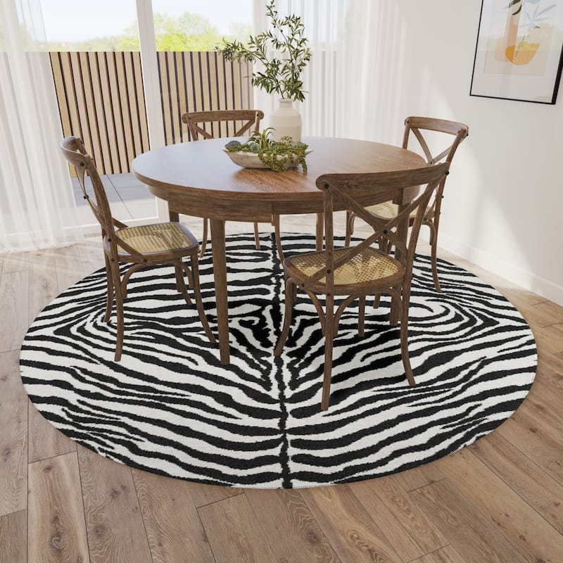 Addison Indoor/ Outdoor Safari Zebra Animal Print Washable Area Rug - 8' x 8' - Pearl