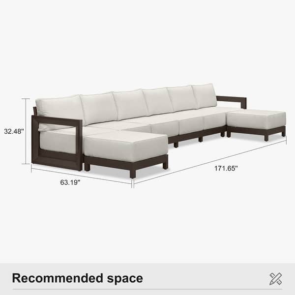 dimension image slide 3 of 5, PURPLE LEAF Caesar U-Shaped White Outdoor Couch with 9.6" Thick for Yard Porch Deck Patio Conversation Sets