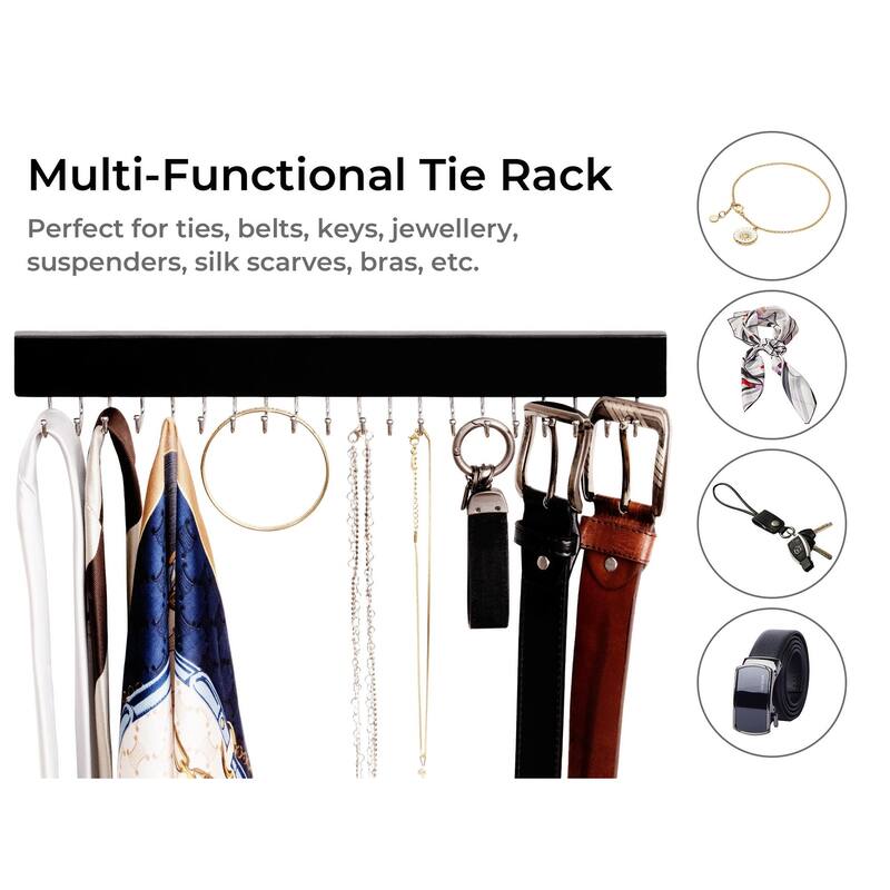2-pack Wall-Mounted Wooden Hangers with 20 Hooks for Ties, Belts, Hats