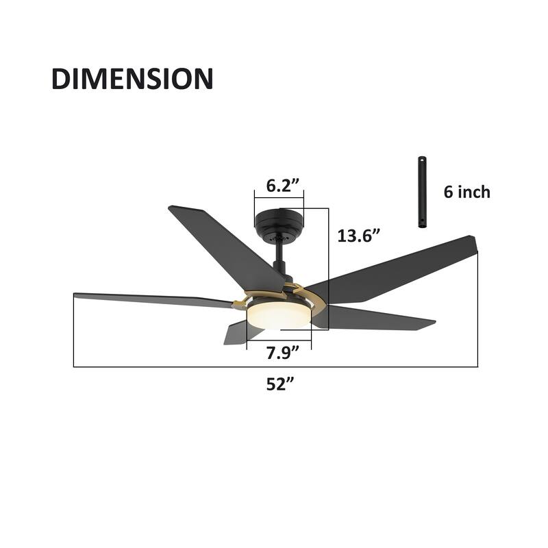 CARRO Boreas 52" Smart Ceiling Fan with Light and Remote-Downrod