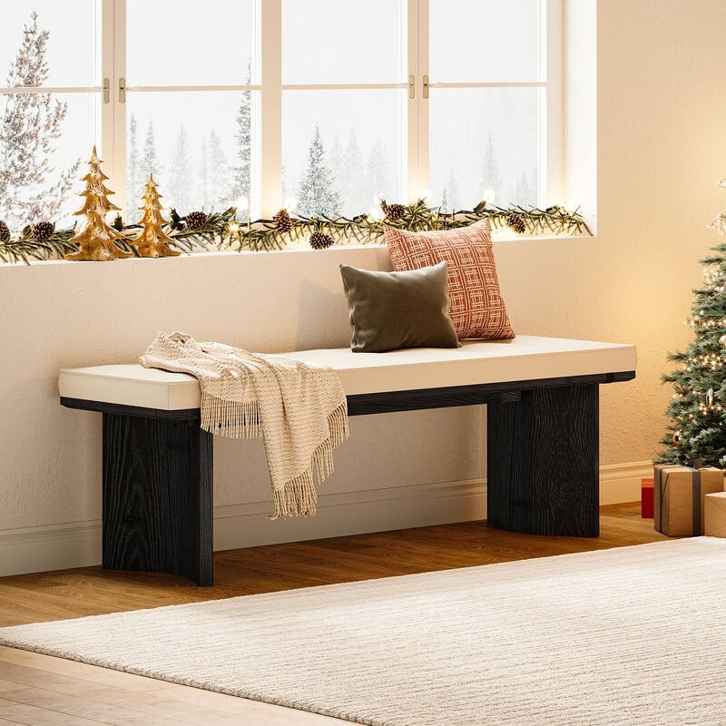 55-Inch Wood Dining Bench with Removable Cushion