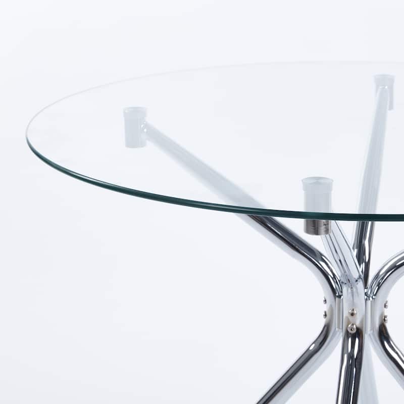 Modern Space-Saving Dining Table with Tempered Glass Top & Chrome Metal Legs, Ideal for Kitchen and Living Room