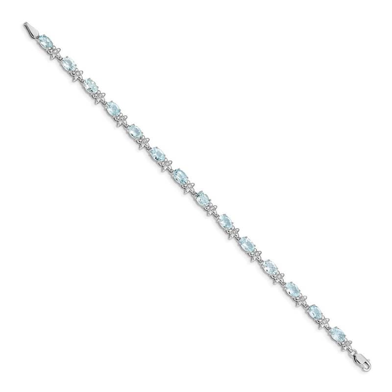 Curata 5mm 14k White Gold Floral Diamond Aquamarine Bracelet