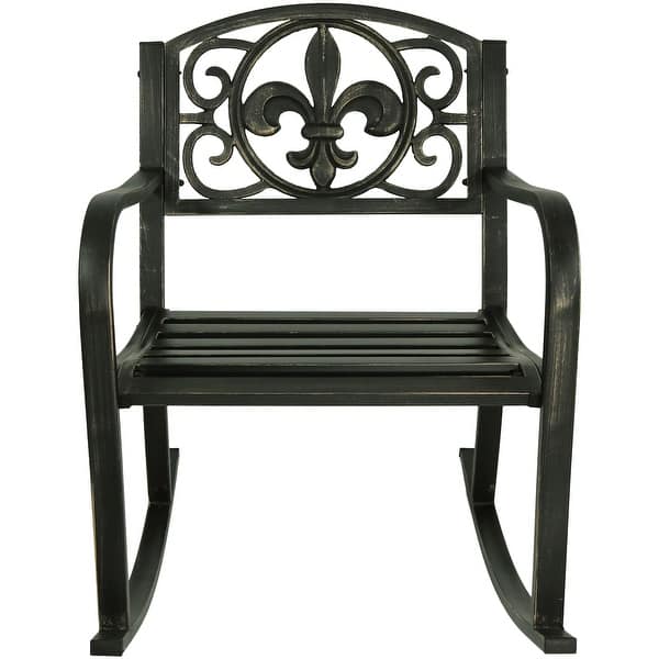 Shop Sunnydaze Outdoor Patio Rocking Chair Cast Iron With Fleur