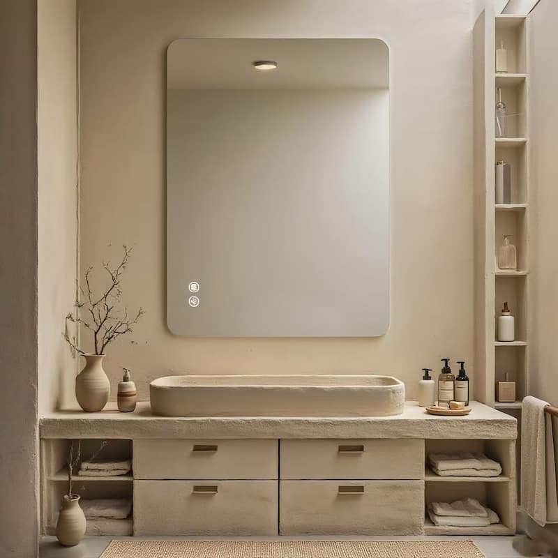 GDFStudio - Meridian Modern Rectangular Backlit Bathroom Wall Mirror, Adjustable LED Lighted, Memory & Aniti-Fog Function