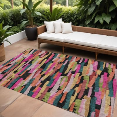 HomeRoots Striped Transitional Rectangle Outdoor Rug