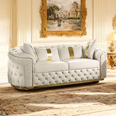 Furniture of America Urgoto Glam Beige Polyester Fabric Button Tufted Sofa
