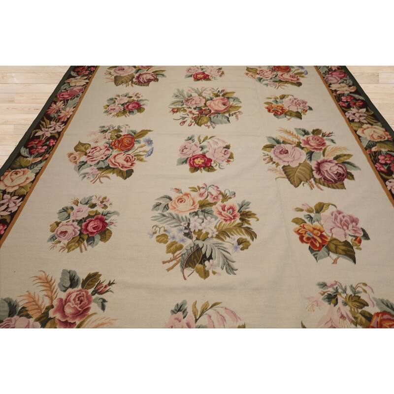 9x12'6'' Hand Woven Wool Ivory French Aubusson European Classic Rug - 9' x 12' 6''