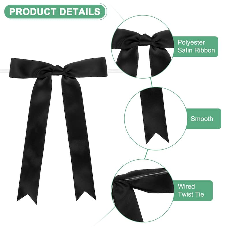 24-Pack Satin Ribbon Twist Tie Bows 7x5" Bow Twist for Craft - Black
