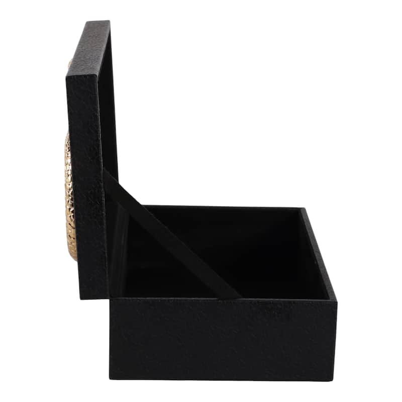 Faux Leather Storage Boxes Handles Modern Design (Set of 2) - 5" Black - 11" x 8" x 5"
