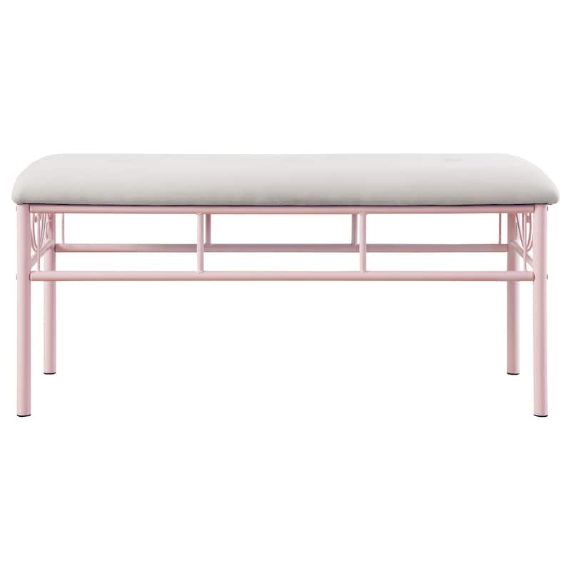 Massi Fabric Upholstered Bench Powder Pink and White