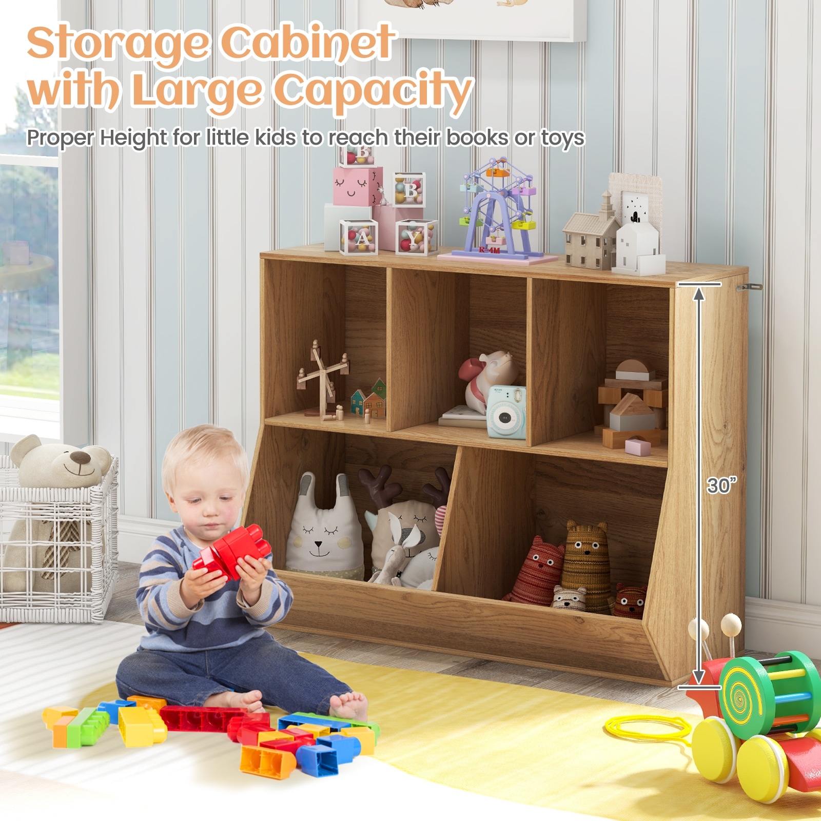 Costway 5-cubby Kids Toy Storage Organizer Wooden Bookshelf