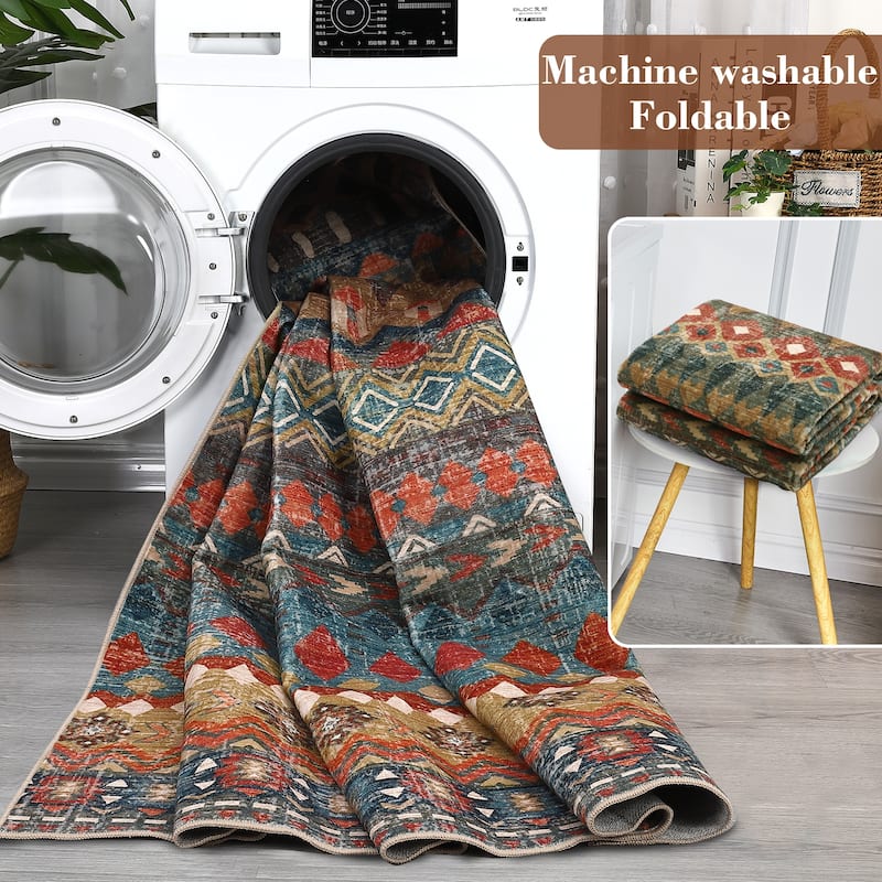 Garvee Boho Geo Low Pile Foldable Area Rug
