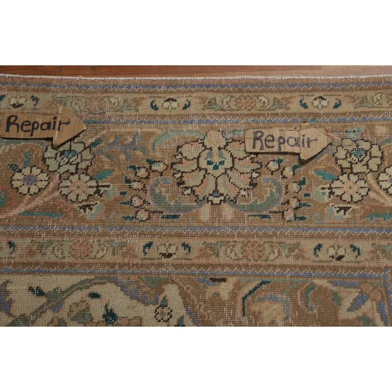 Distressed Floral Tabriz Persian Area Rug Handmade Wool Carpet - 9'10" x 12'9"