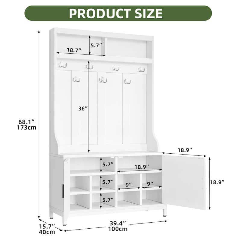 Moasis Farmhouse 39"W Hall Tree with Shoe Storage Seating Bench