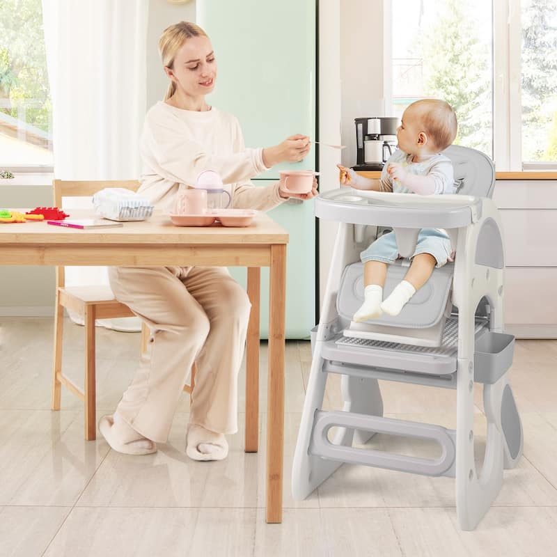 Gymax Convertible Baby Tall Chair 2-Tier Food Tray Feeding Chair for