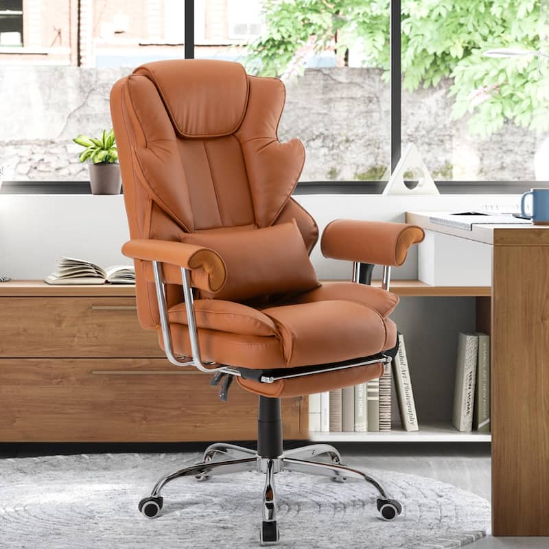 Executive Chair with Headrest Footrest Lumbar Pillow - Brown