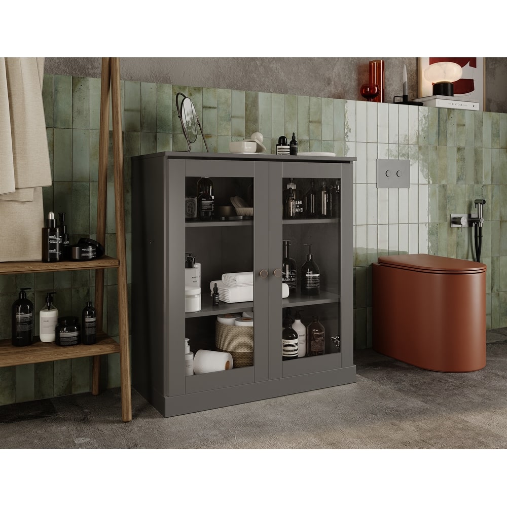 Palace Imports 100% Solid Wood 32" Bathroom Cabinet with Clear Glass Doors and Adjustable Shelves