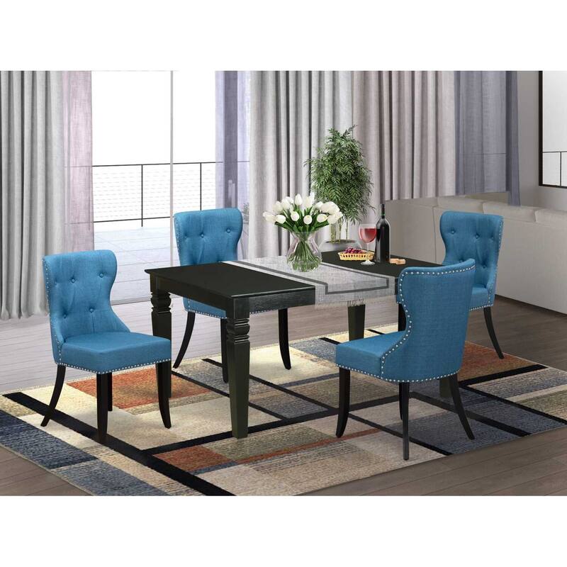 HomeStock 5-Piece Black Finish Solid Wood Top Dining table with 4 Chairs with Lattice Back
