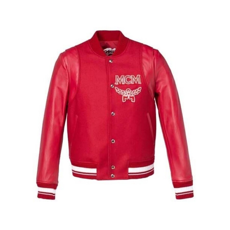 Shop Mcm Men S Ruby Red Leather Wool Cashmere Stadium Bomber