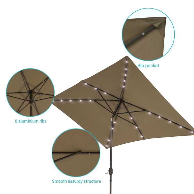 LIVOOSUN LED 10 x 6.5Ft Patio Table Umbrellas Outdoor Market Umbrella with Aluminium/Steel Pole, UV-Resistant Canopy
