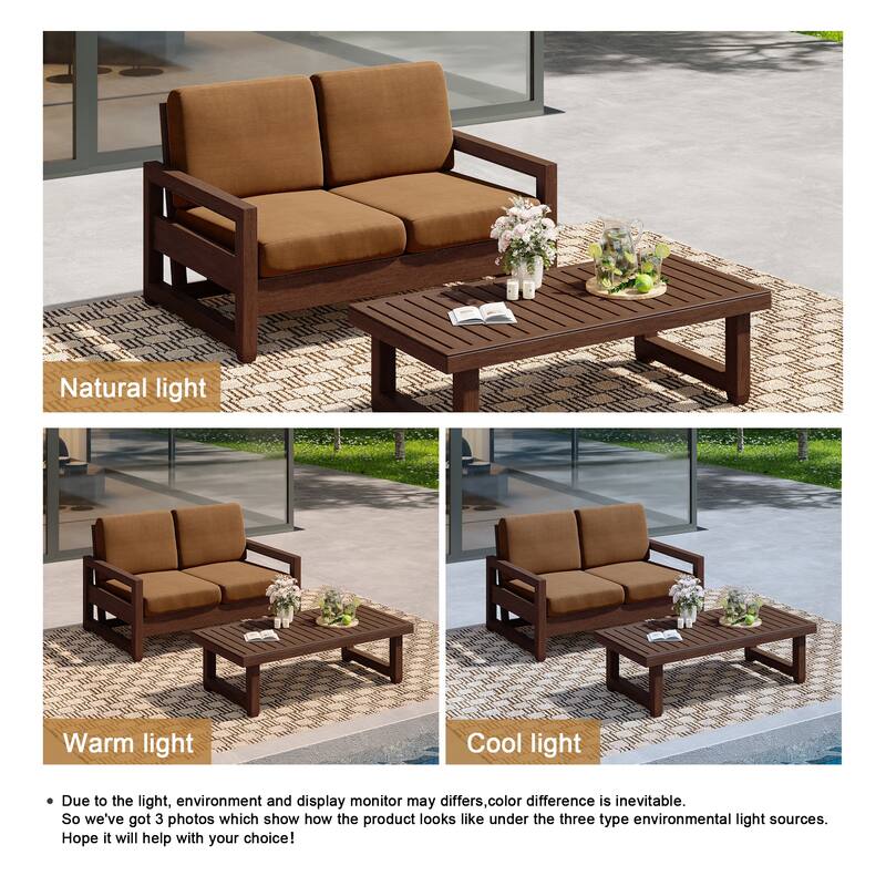Outdoor Patio Loveseat Table Set Teak Wood with Cushion