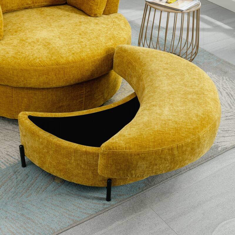 32.7" W Upholstered Half Crescent Moon Storage Ottoman