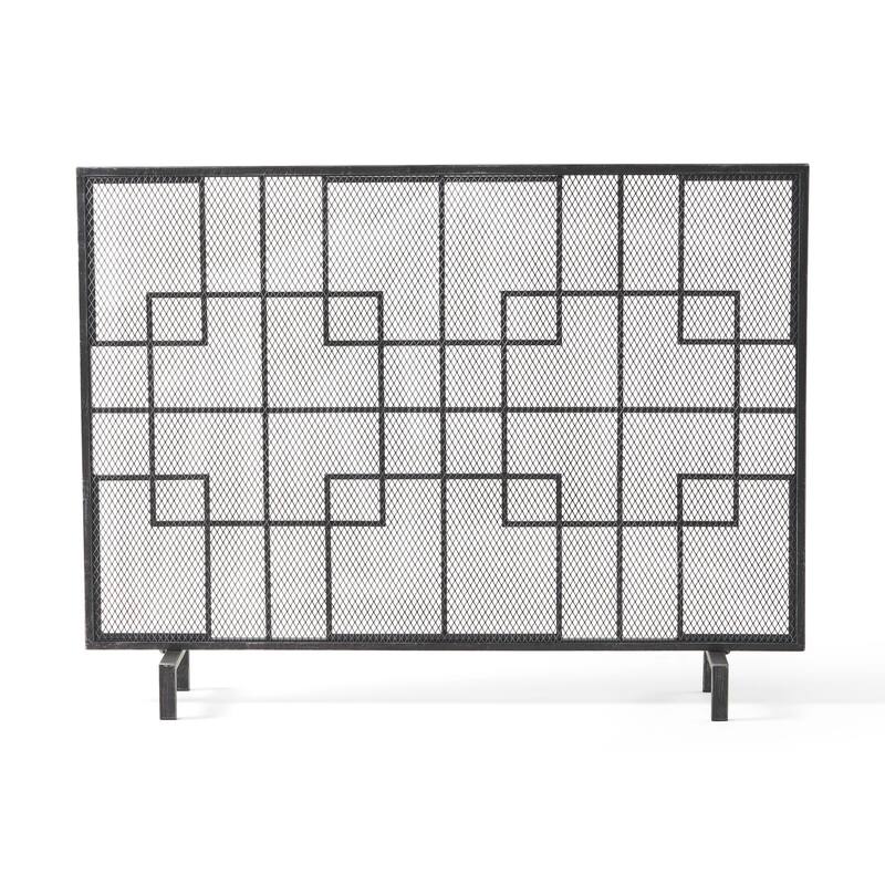 31x41 Fireplace Screen with Mesh, Contemporary Design, Black, Silver