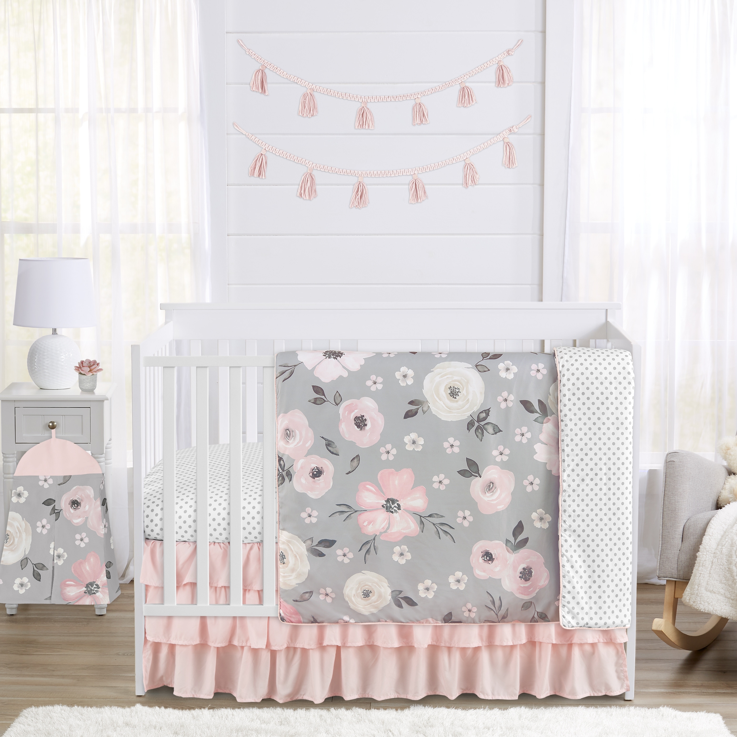 Gorgeous Dust Ruffle Chic Blush Pink Ruffle Crib Skirt for Baby Girl Nursery 