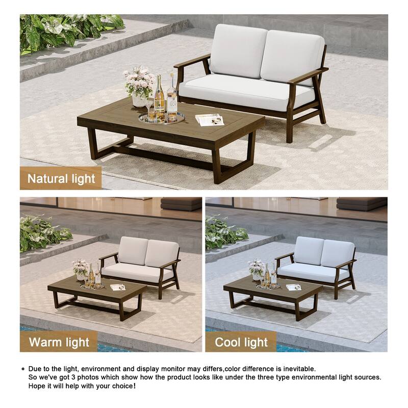 Modern Wood Outdoor Patio Sofa Loveseat with Cushion