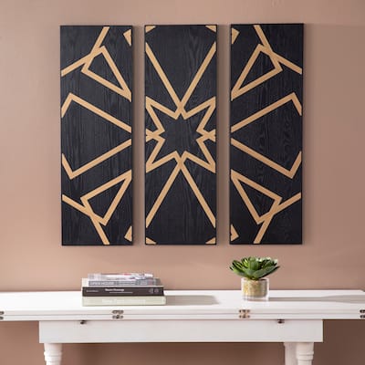 Meleane Contemporary Black Wood Wall Panel (Set of 3)
