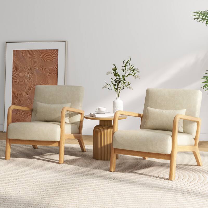 Briston 2 Set Mid Century Modern Wood Accent Chairs with pillow