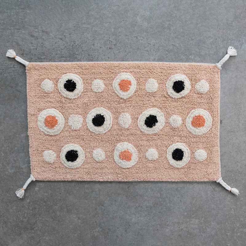 Cotton Tufted Bath Mat with Circle Pattern and Tassels - 33.0"L x 21.0"W x 0.5"H