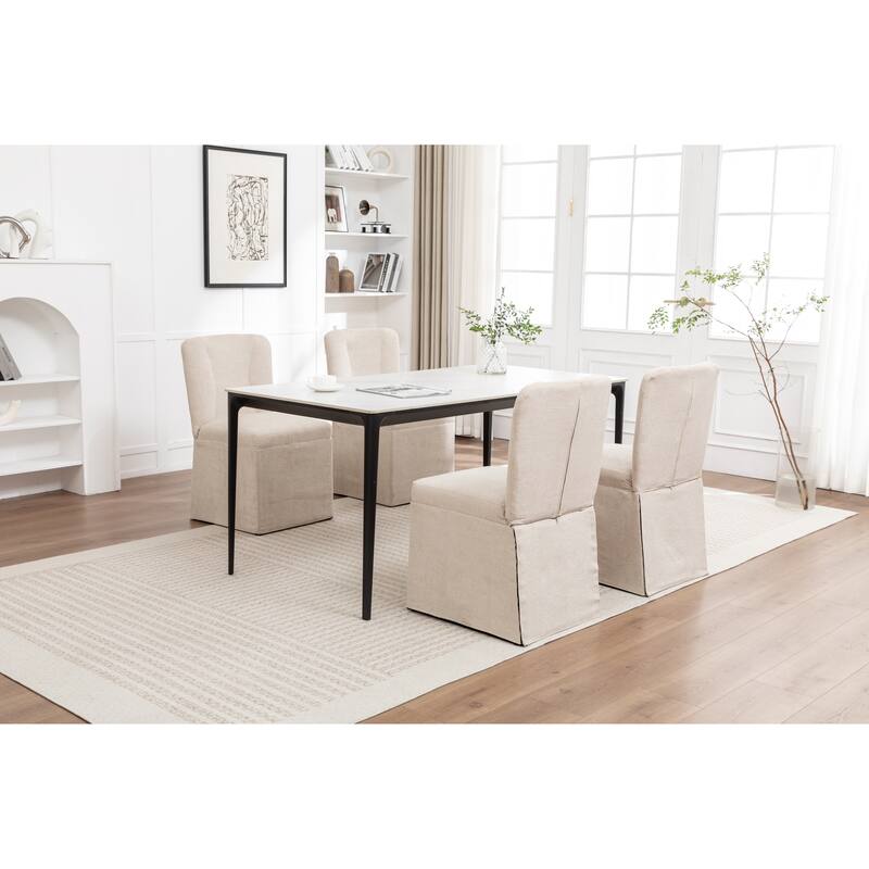 Modern Linen Dining Chairs, Armless Dining Chairs, with Upholstered Seat and Back, for Living Rooms, Set of 2, Brown