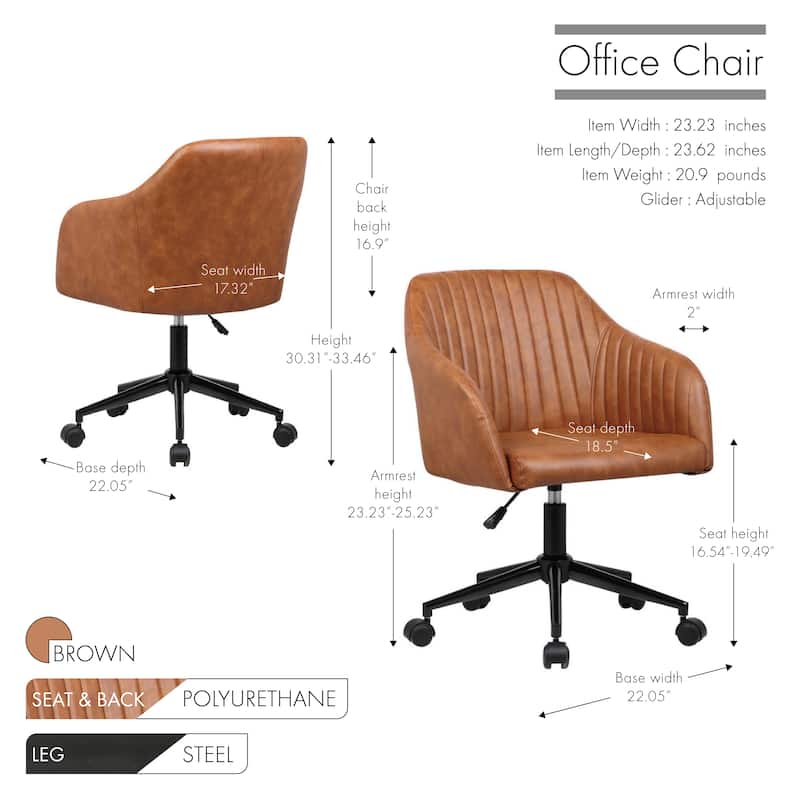 Porthos Home Madison Office Desk Chair, Tufted PU Leather Upholstery