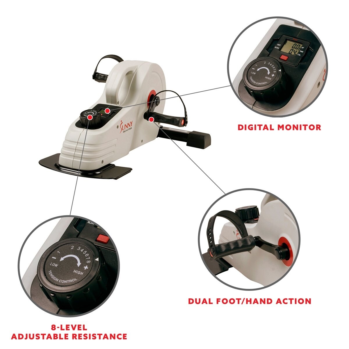 Sunny Health Fitness Magnetic Mini Exercise Bike SF B0891 Grey