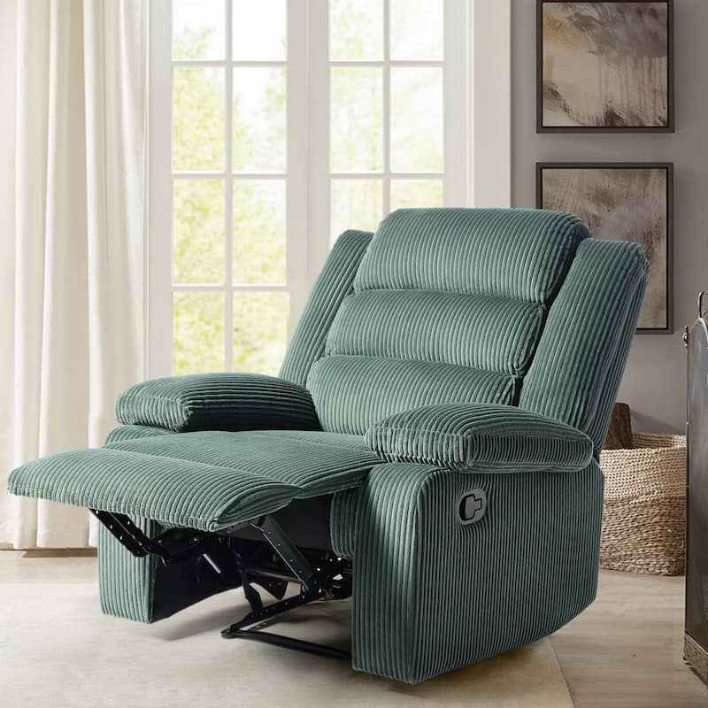 Overstuffed Cotton Corduroy Manual Pushback Recliner with Wide Armrest